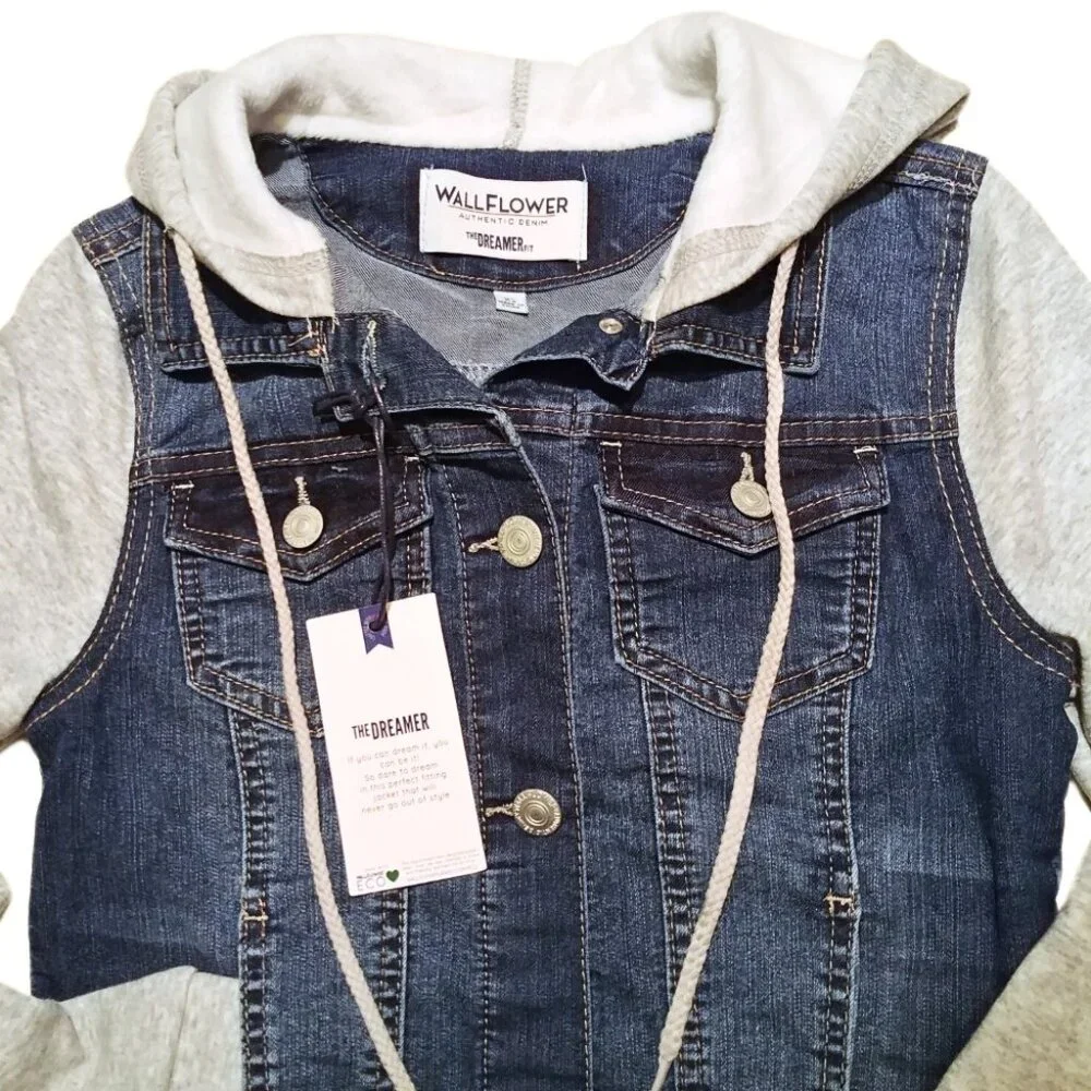 Wallflower Dreamer Tessa Denim Hoodie Trucker Jacket Blue Grey Size XS - Picture 5 of 10